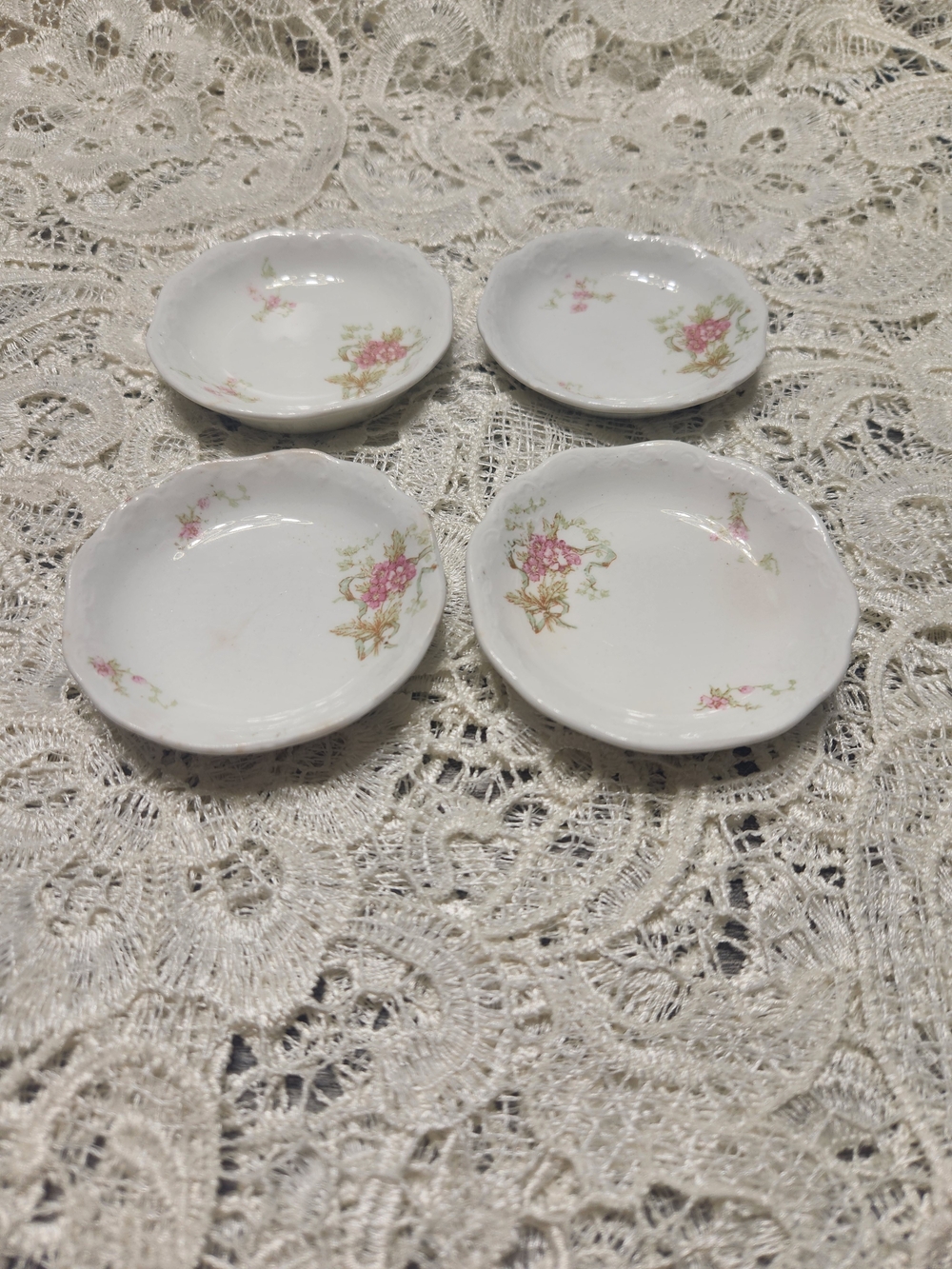 Antique Johnson Bros Royal England Semi Porcelain Butter Pats Pink Floral Set 4
